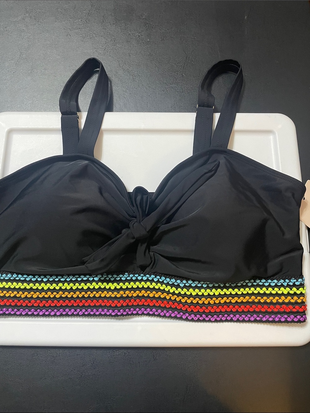 BloomChic Black Bikini Top with Rainbow Trim Sz. 14/16 NWT